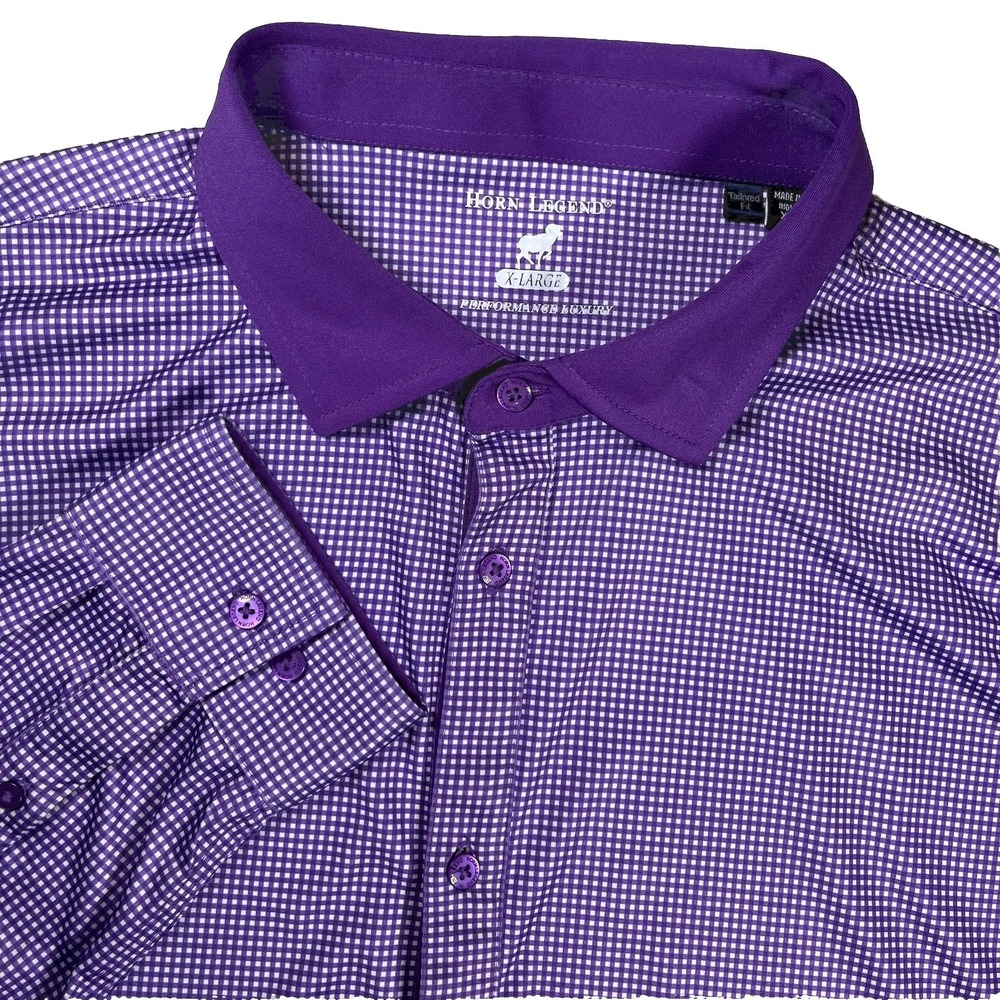 Horn Legend‎ Long Sleeve Shirt Men's XL Purple Check Performance Luxury UPF 50+